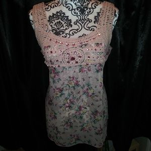 Vanity L sheer/crochet rhinestone tank top
